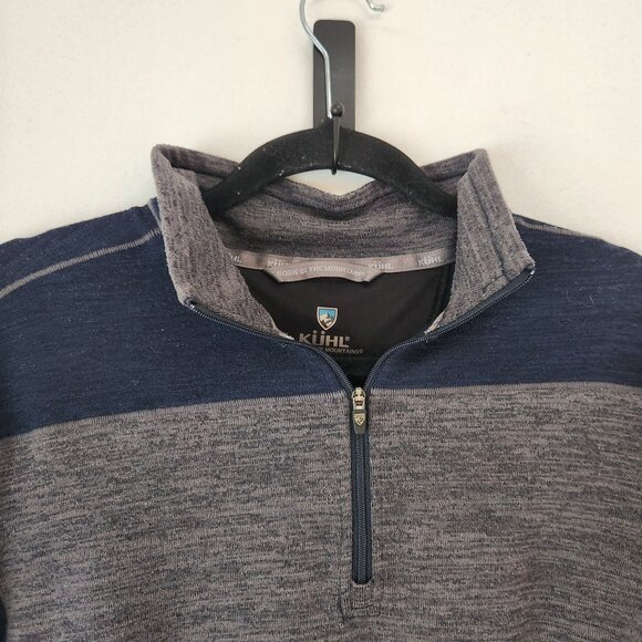 Kuhl Grey Blue Quarter Zip Sweater Hiking Camping Long Sleeve Sweater Men's S - Picture 3 of 9